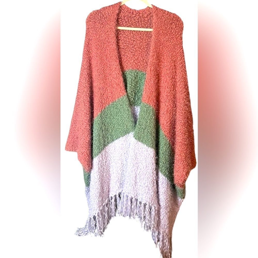 MATILDA JANE Let’s Go Together Warm & Cozy Colorblock Poncho, Sz One Size, EUC.
